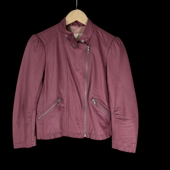 Rebecca Taylor Mauve Pink 100% Lamb Leather Moto Jacket Sz 2 - Picture 2 of 10